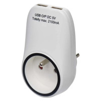 zásuvka rozboč. 230V s 2xUSB/2100mAh